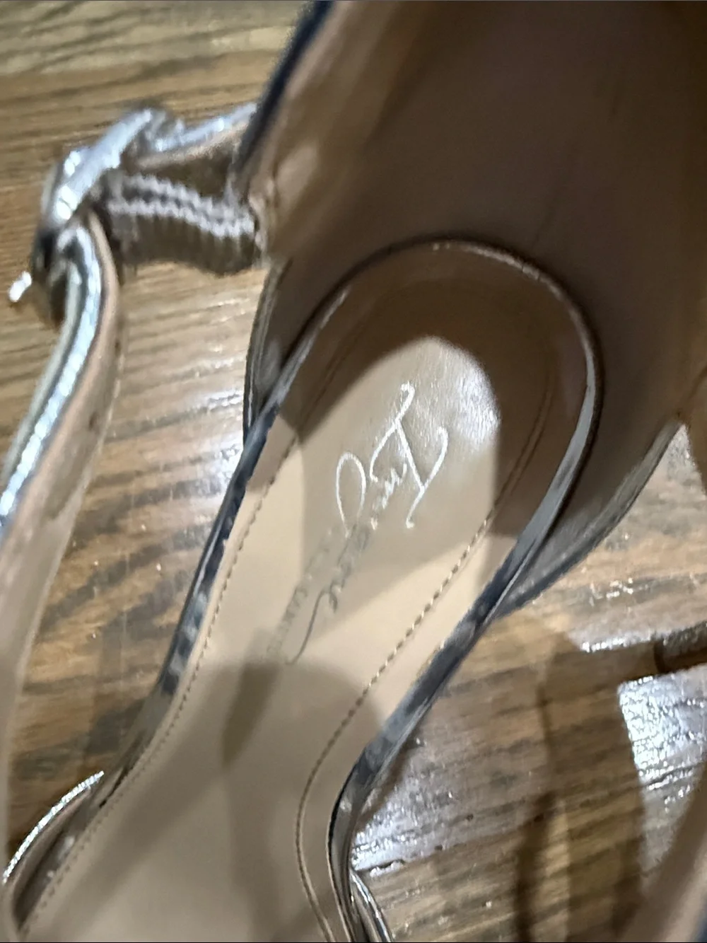 Imagine Vince Camuto Silver Embellished Ankle-Strap Heels with Crystal Detail